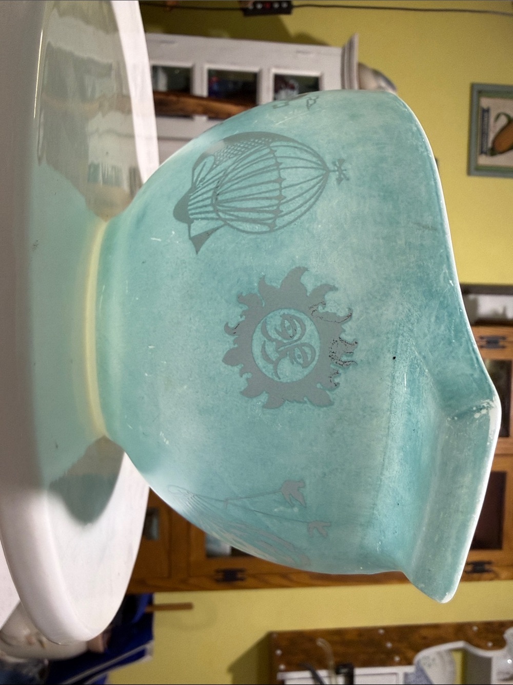 Turquoise PYREX promo Hot Air Balloon 441 cinderella mixing bowl chip and dip - Picture 7 of 13